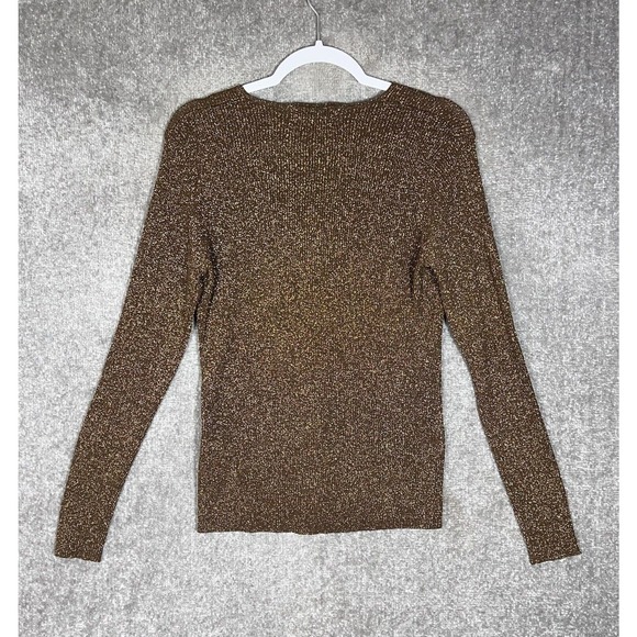 Casual Corner Silk Blend Metallic Ribbed Vneck Cardigan Sweater Women Size Large - Picture 2 of 6